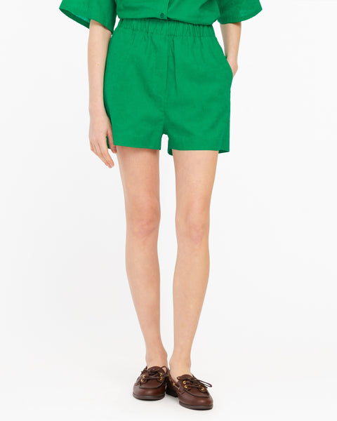 green linen cotton bermuda shorts