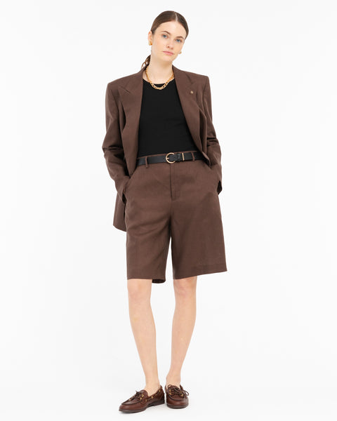 brown linen bermuda shorts