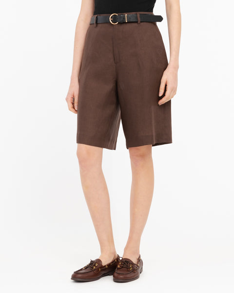 brown linen bermuda shorts