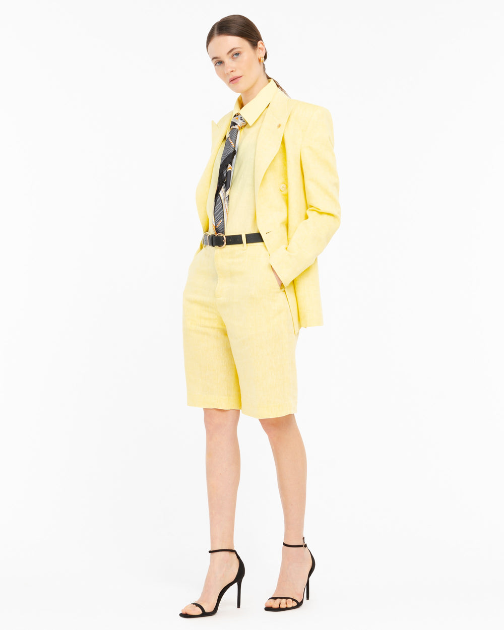 yellow viscose linen bermuda shorts