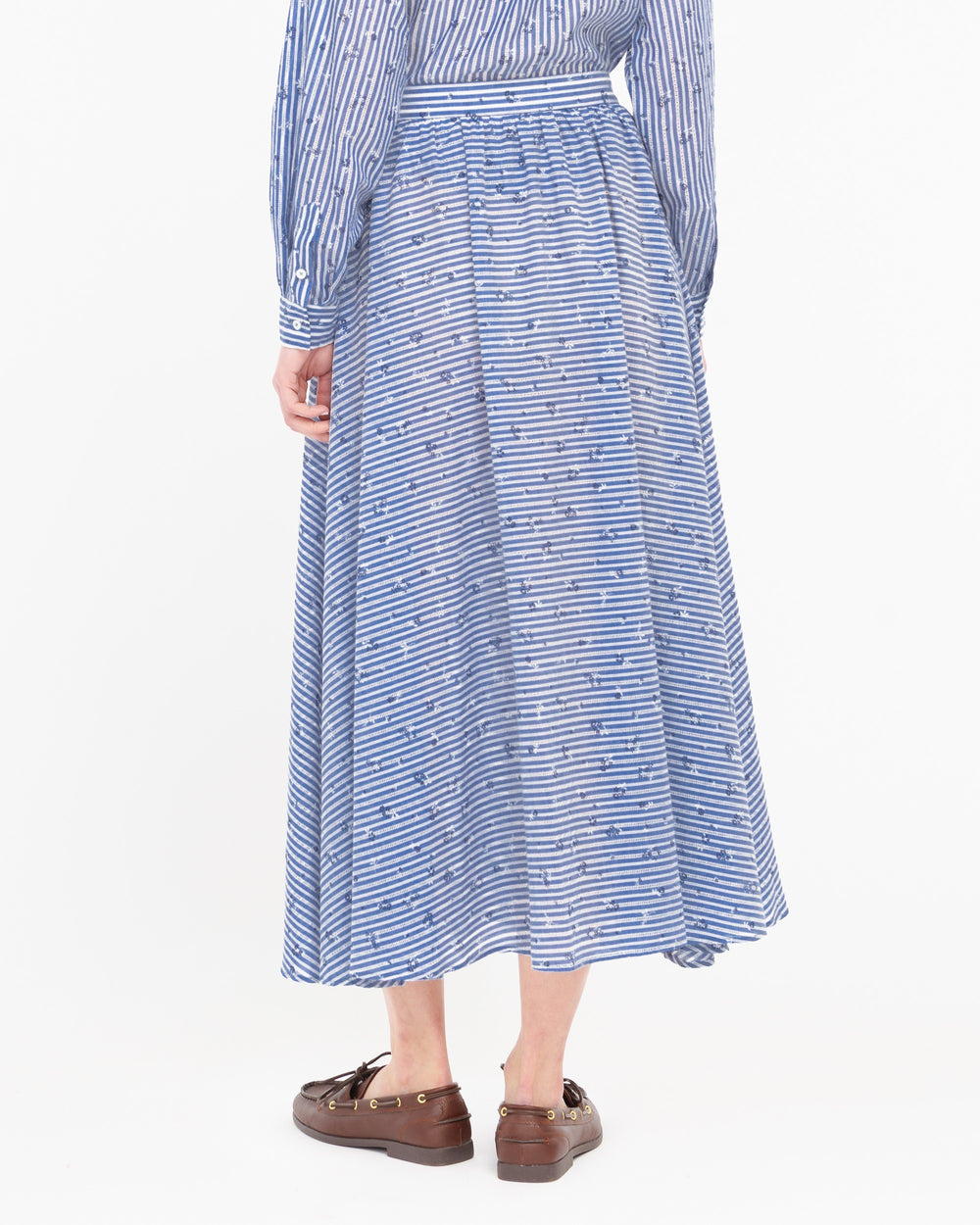 light blue long cotton skirt with floral print