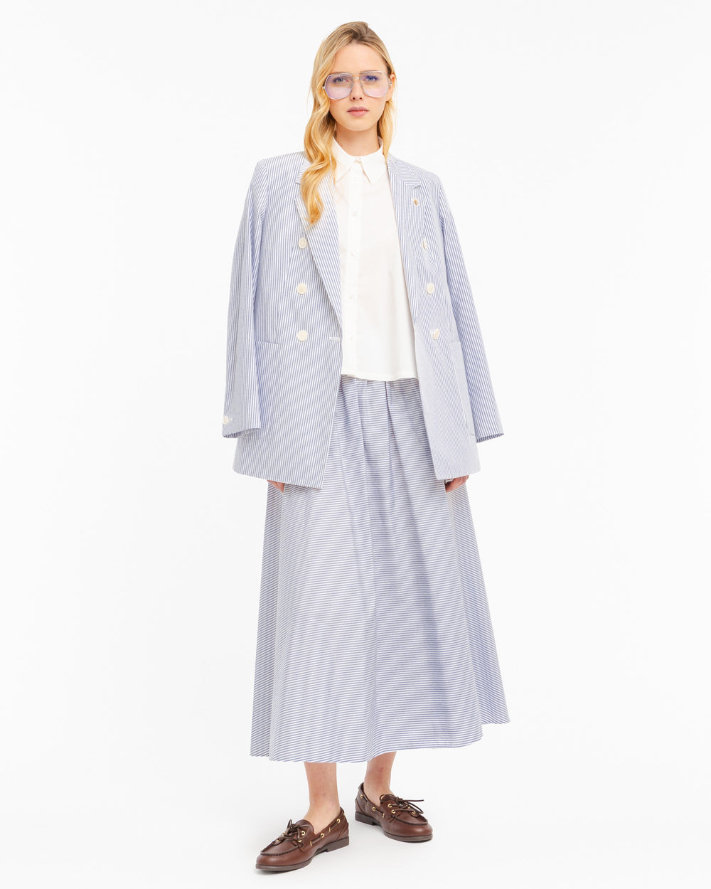 gray long striped cotton skirt