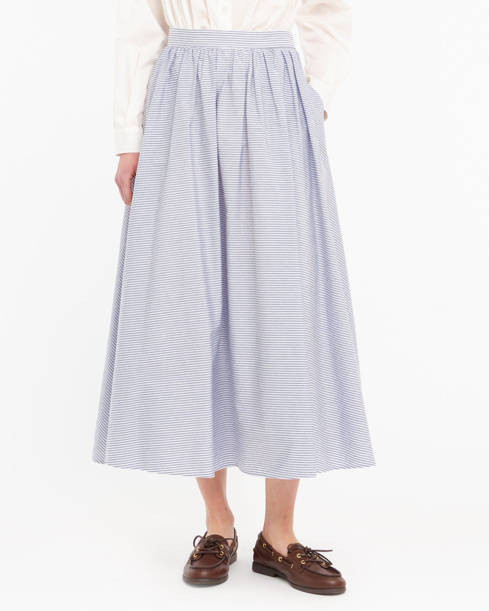 gray long striped cotton skirt