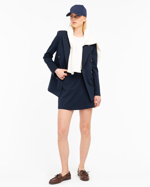 blue jersey wrap around skirt in milan knit