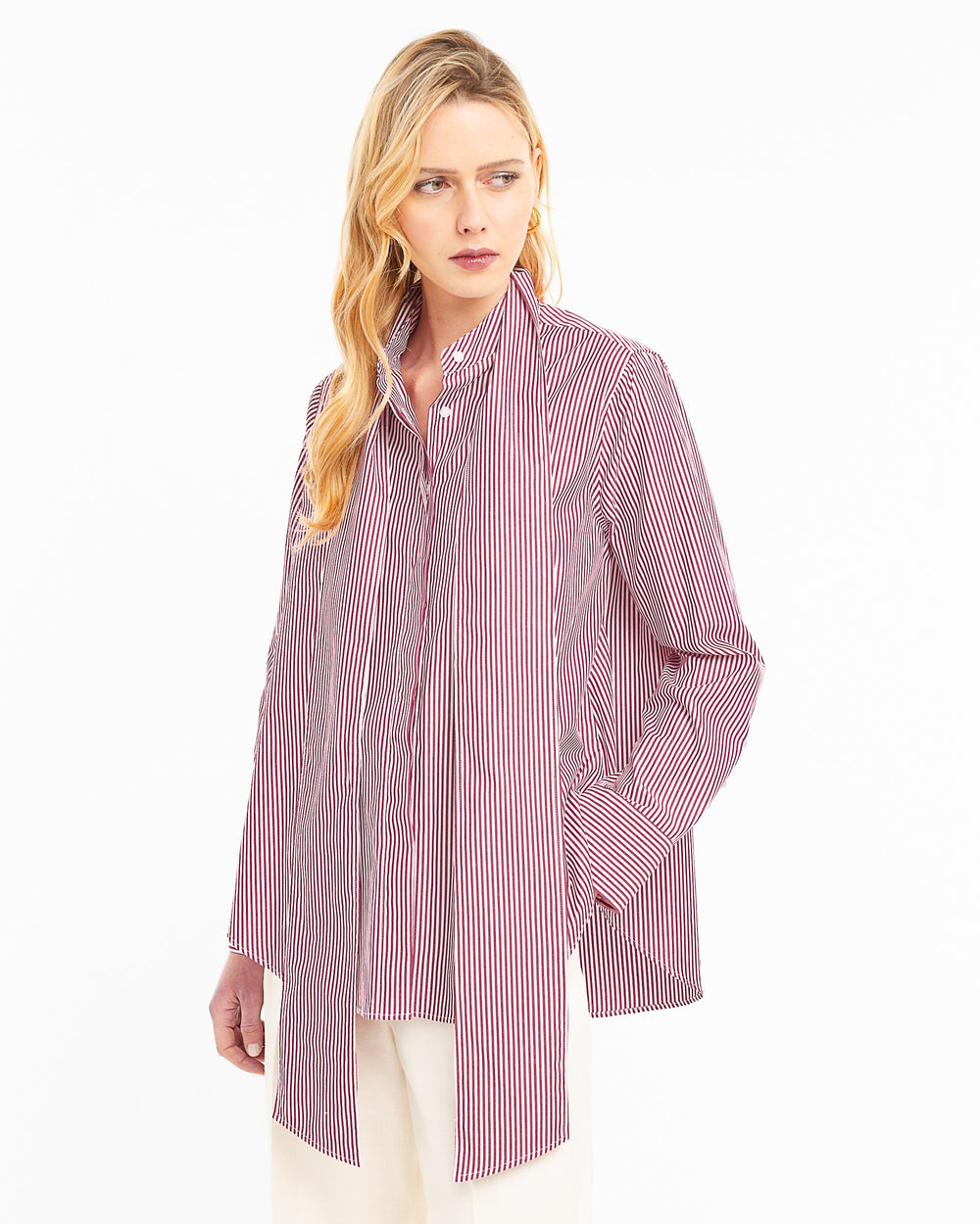 red oversized striped cotton shirt