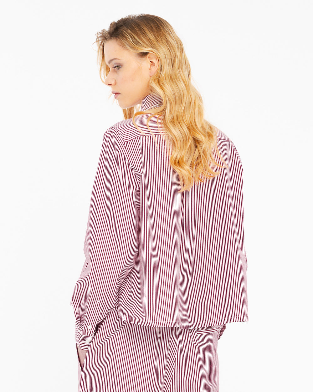 red loose fitting striped cotton shirt