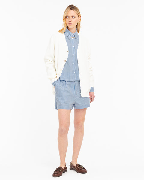 light blue loose fitting striped cotton shirt
