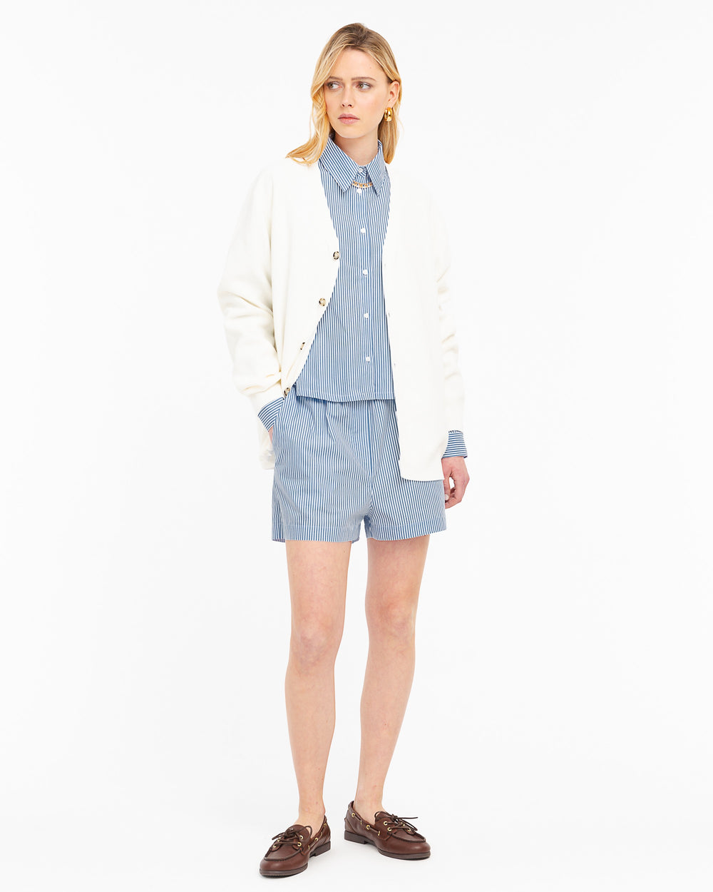 light blue loose fitting striped cotton shirt