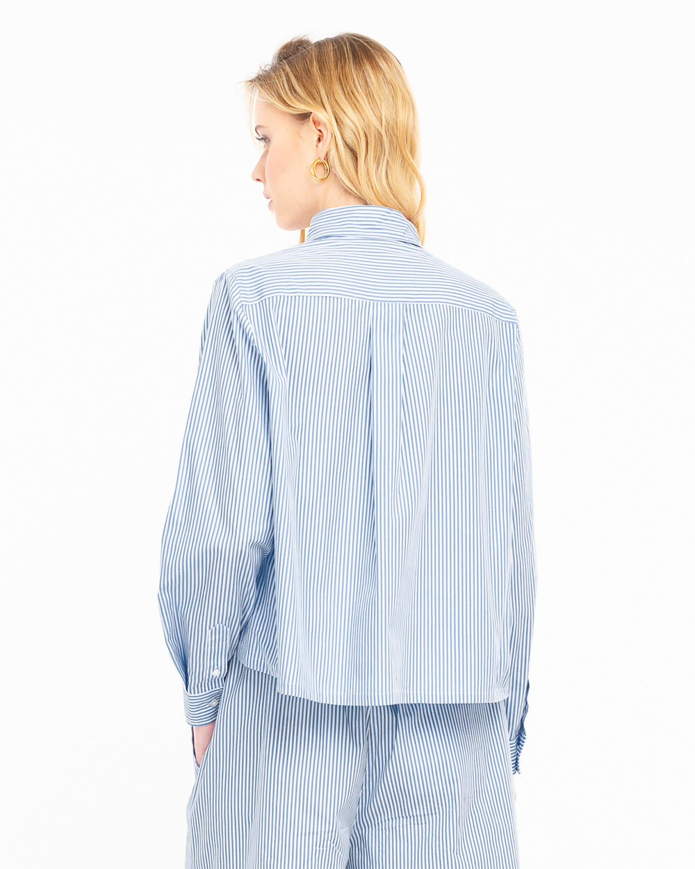 light blue loose fitting striped cotton shirt