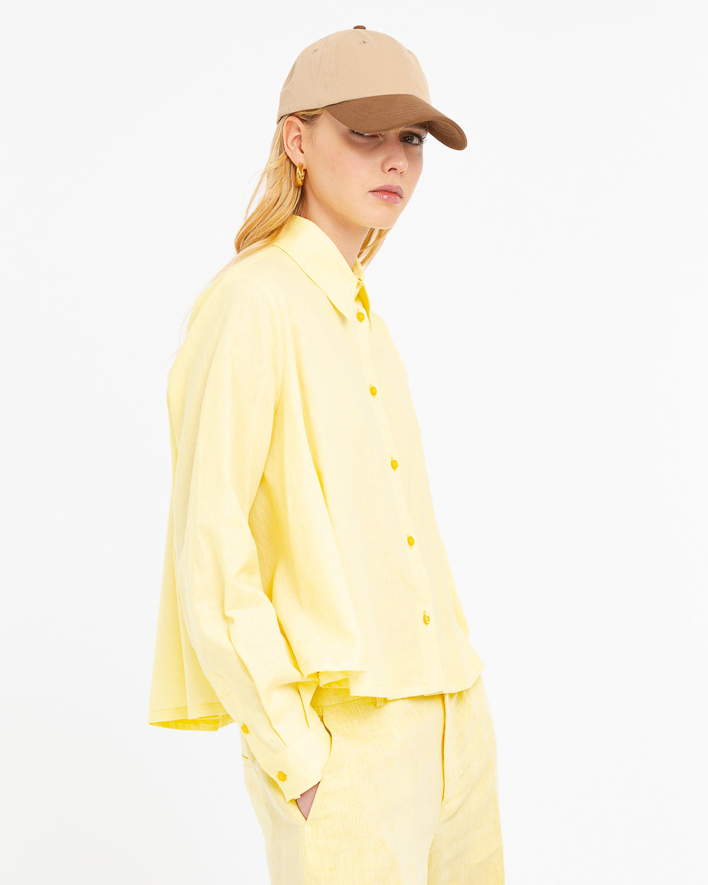 yellow loose fitting linen cotton shirt