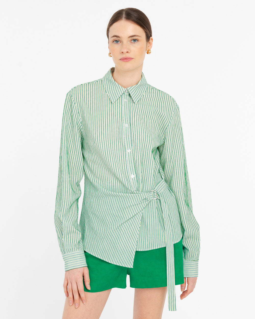 green regimental shirt in viscose blend