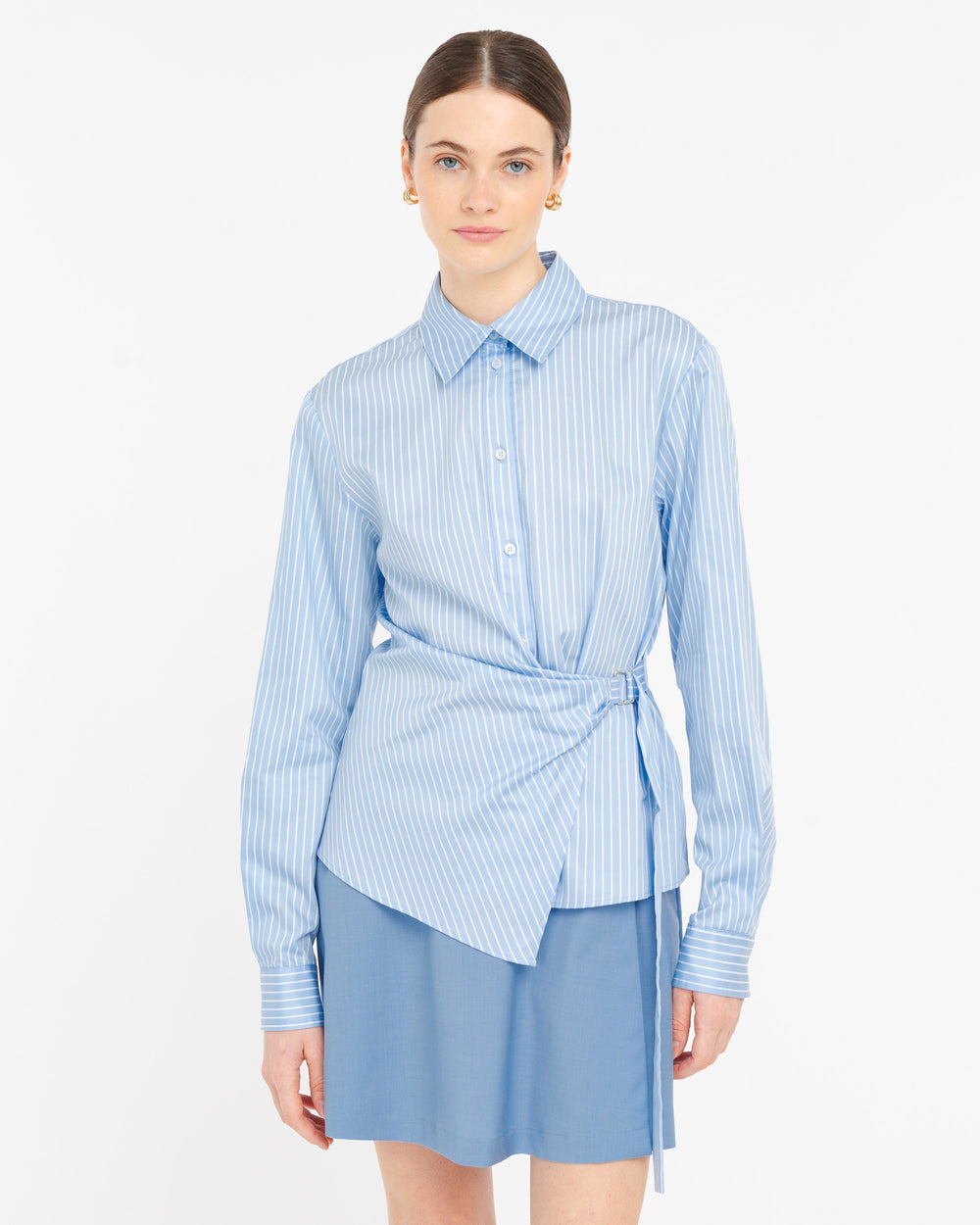 light blue cotton satin striped shirt