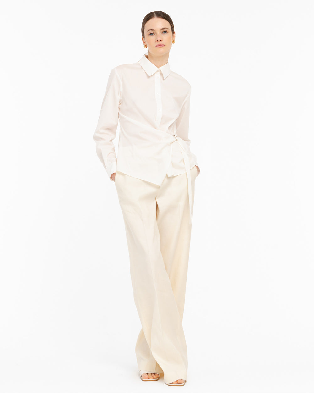 white stretch cotton blend poplin shirt