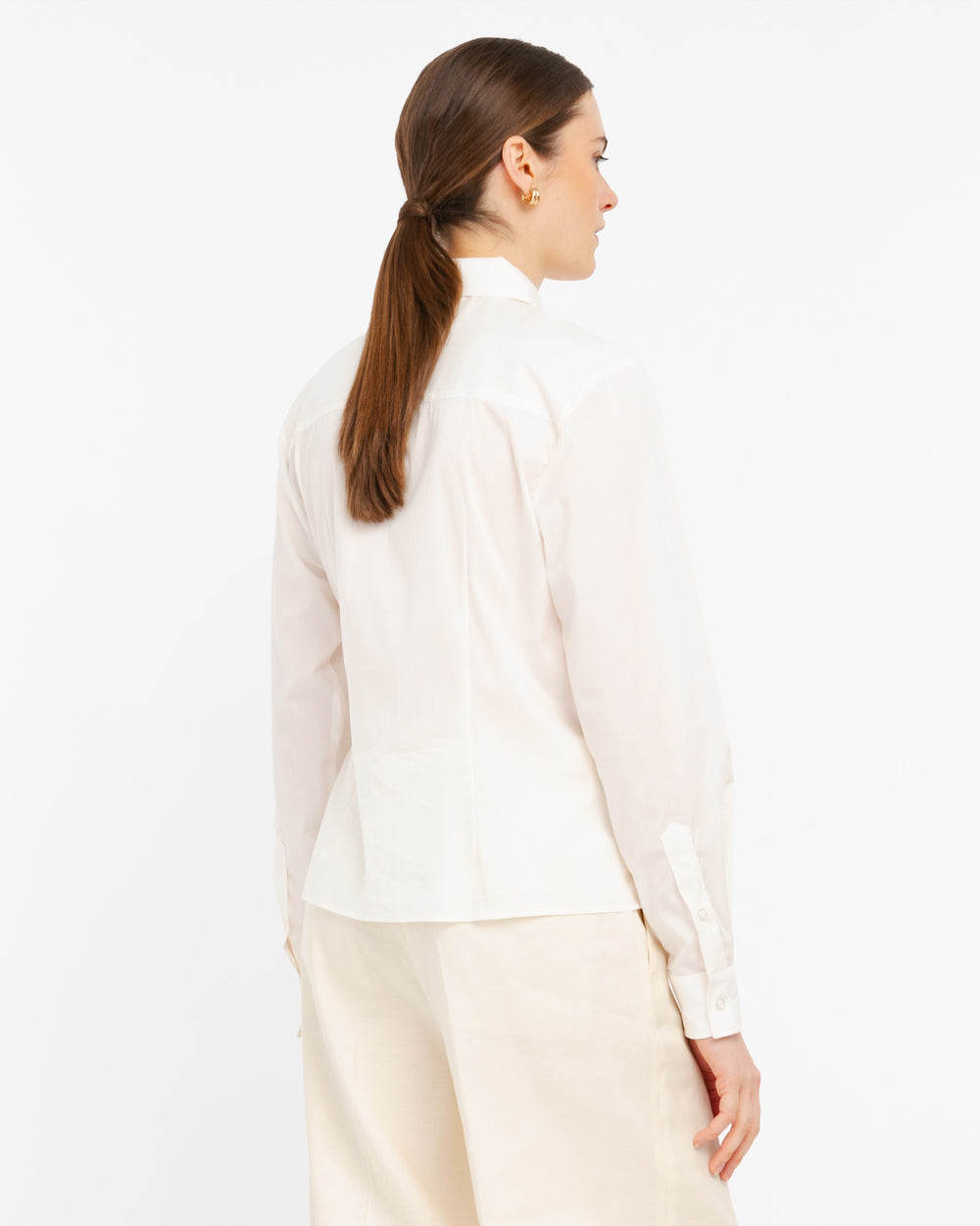 white stretch cotton blend poplin shirt