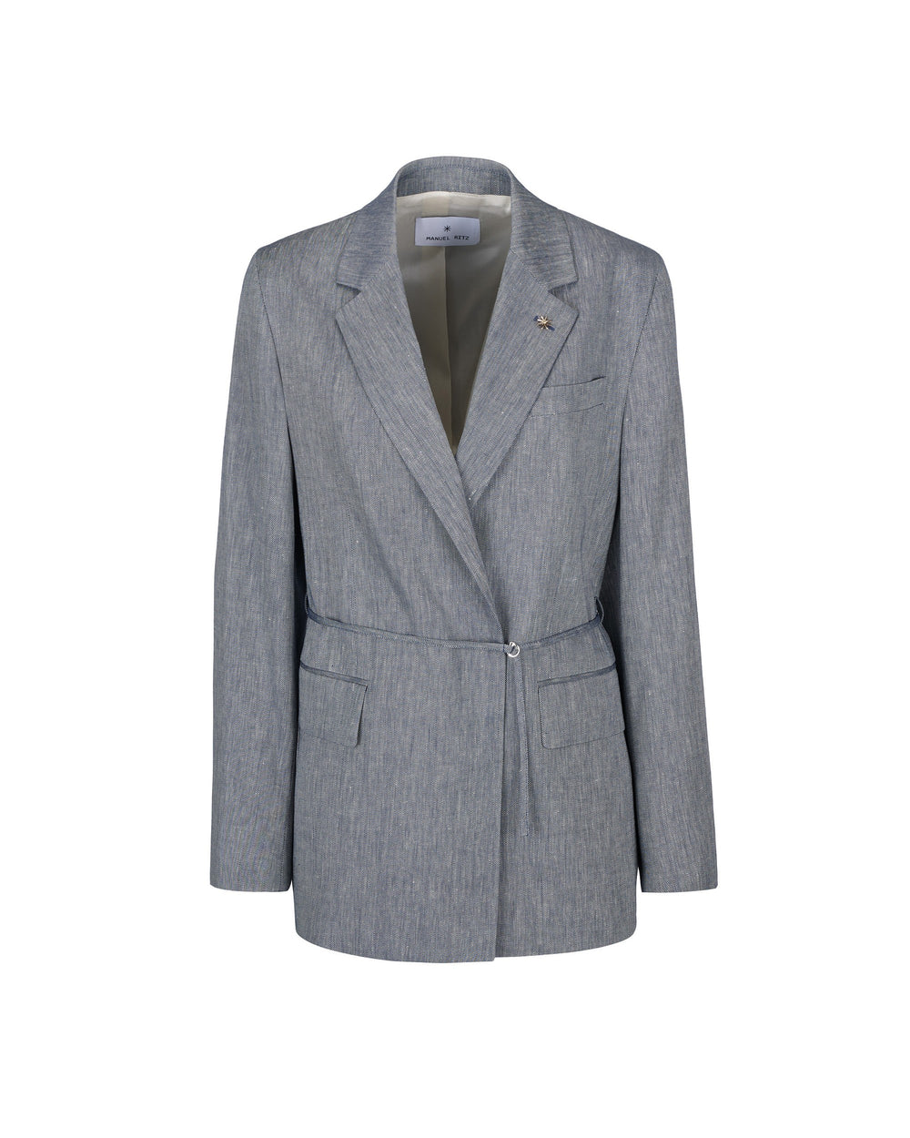 blue twill belted blazer