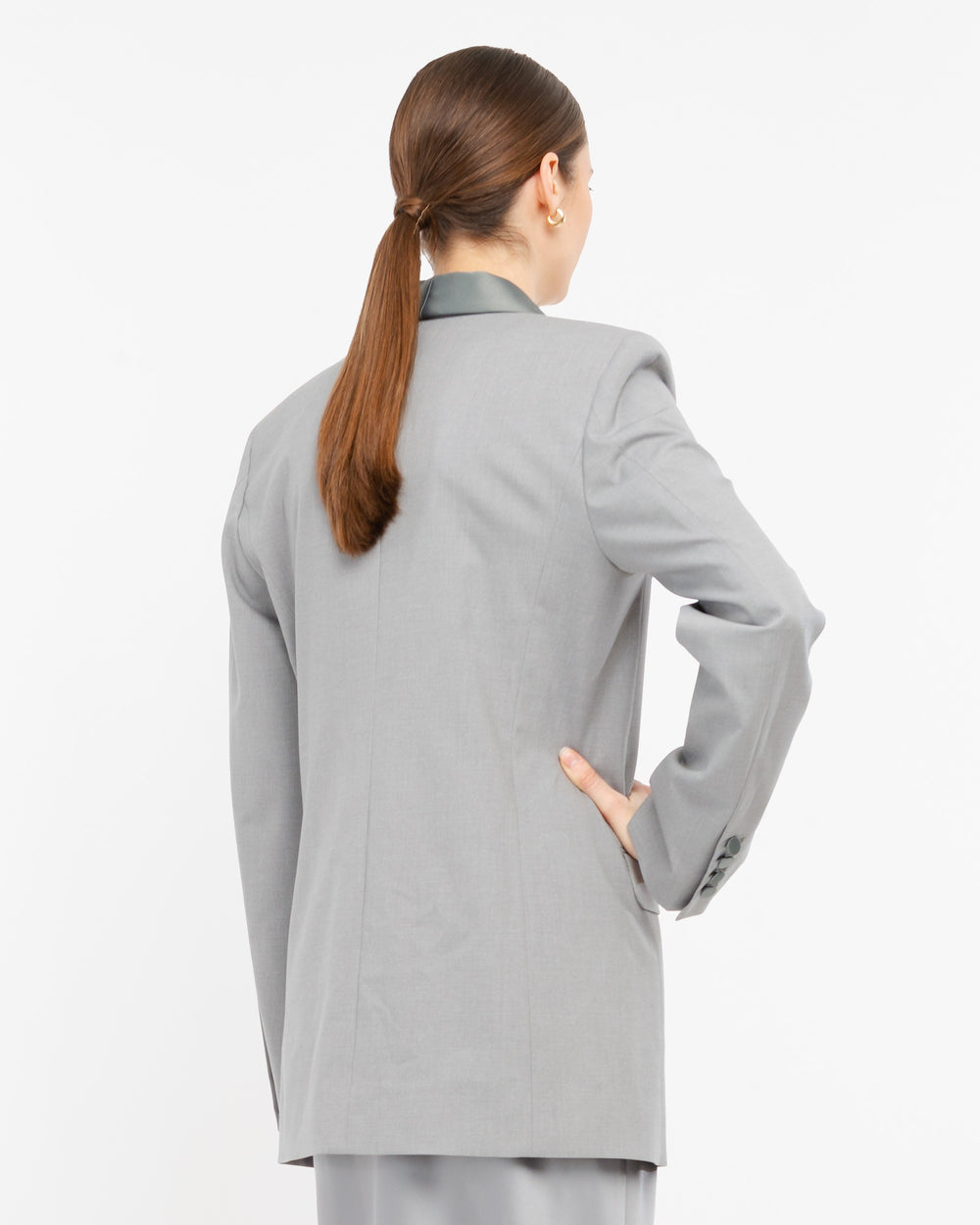 gray stretch smoking blazer