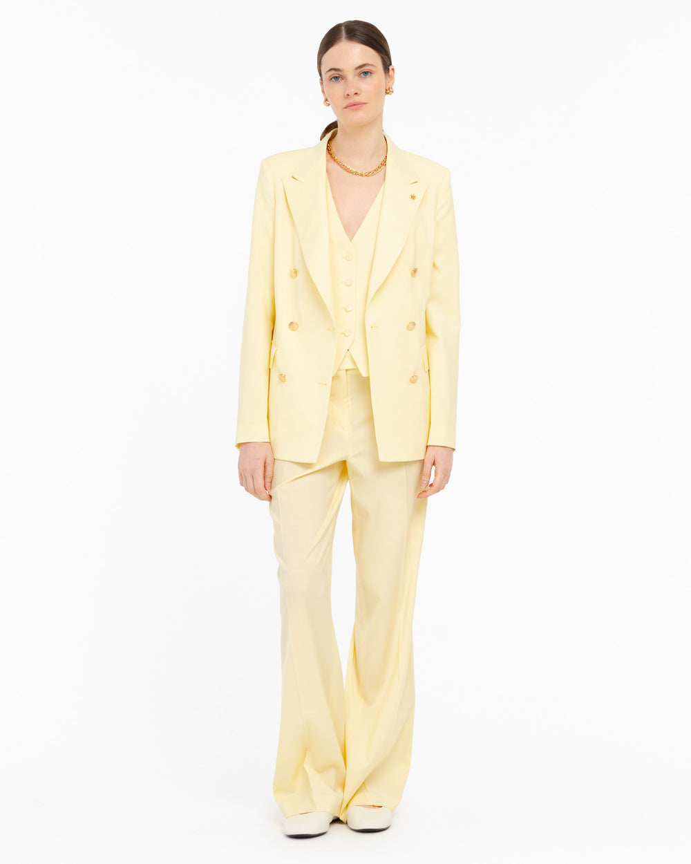 yellow double breasted cool stretch wool blazer
