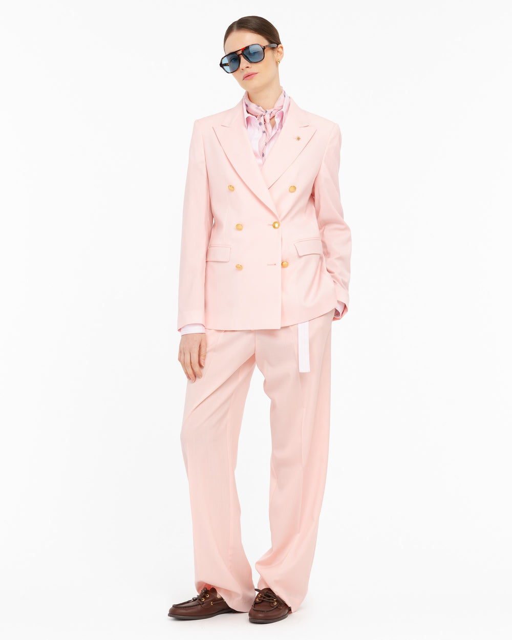 pink double breasted cool stretch wool blazer