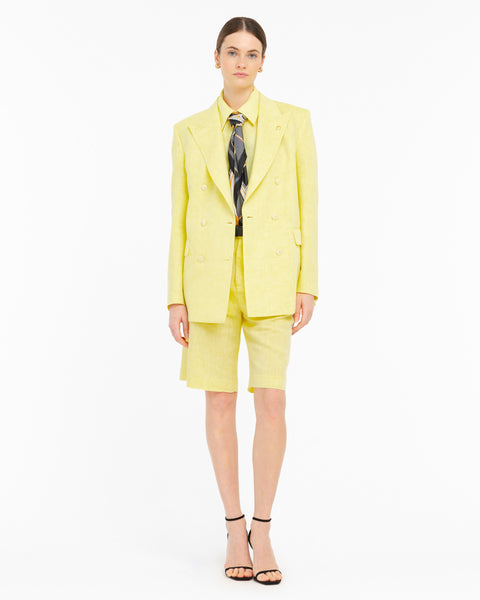 yellow double breasted linen viscose blazer