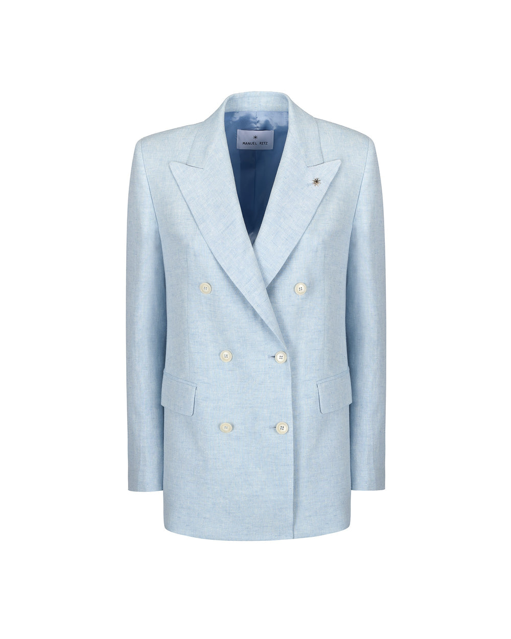 sky blue double breasted linen viscose blazer