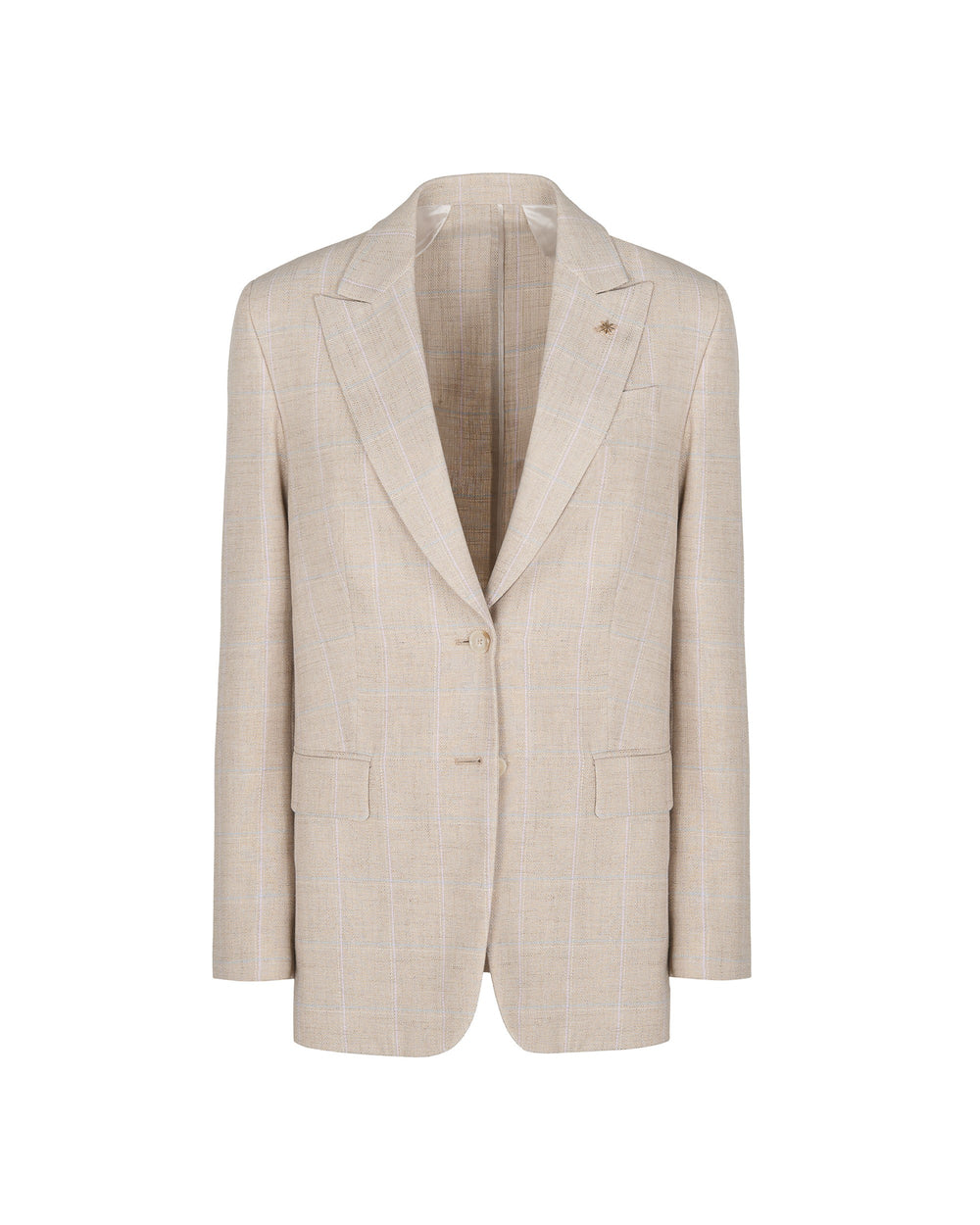 beige check cotton blended blazer