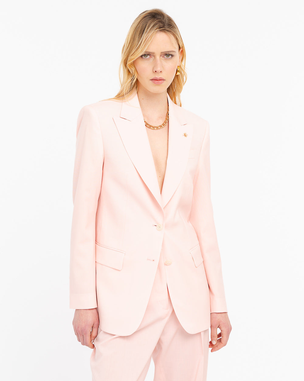 pink cool stretch wool blazer