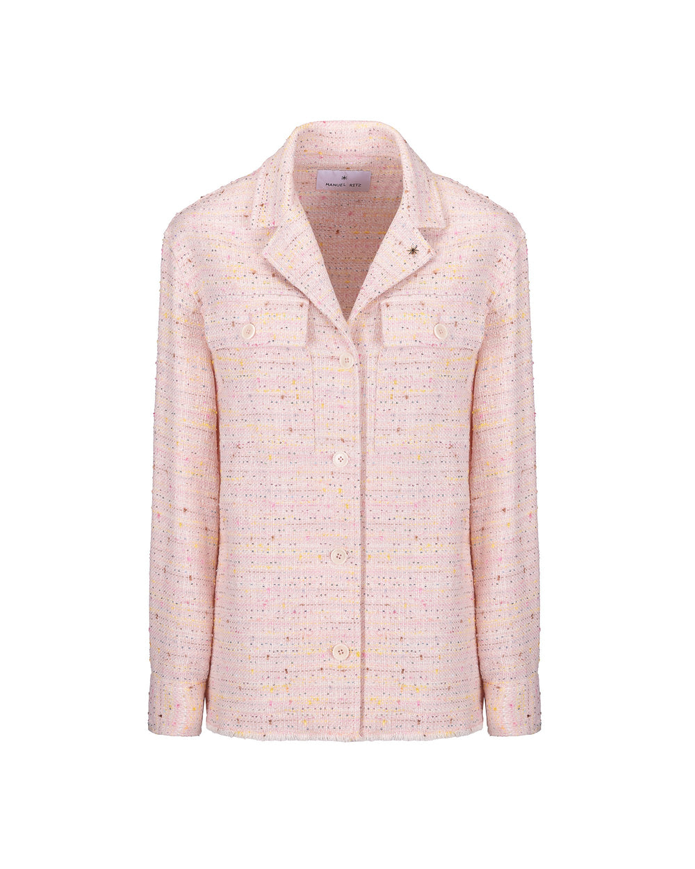 pink bouclé overshirt with sequins