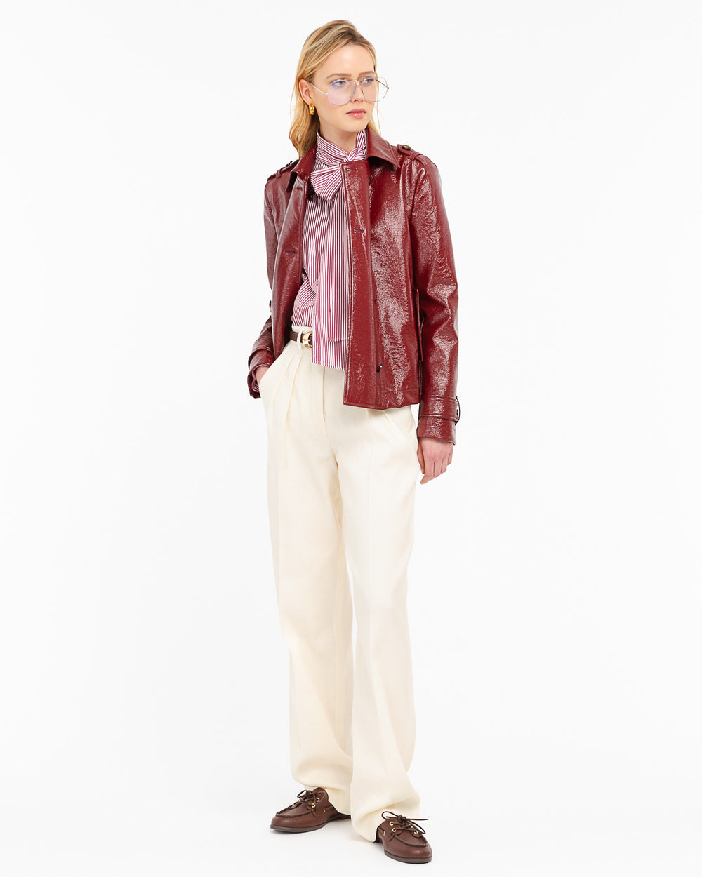 white double pleated linen cotton twill trousers