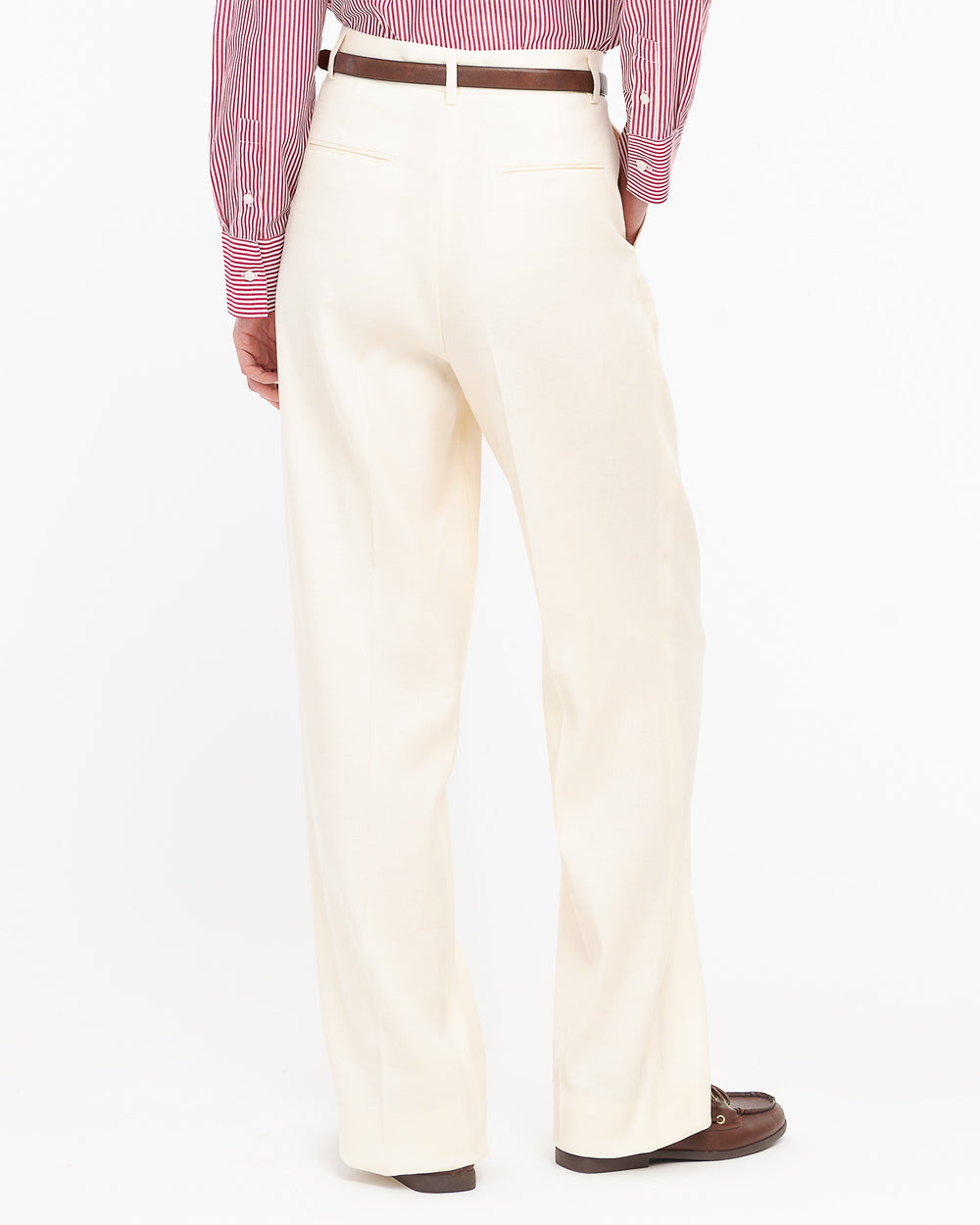 white double pleated linen cotton twill trousers