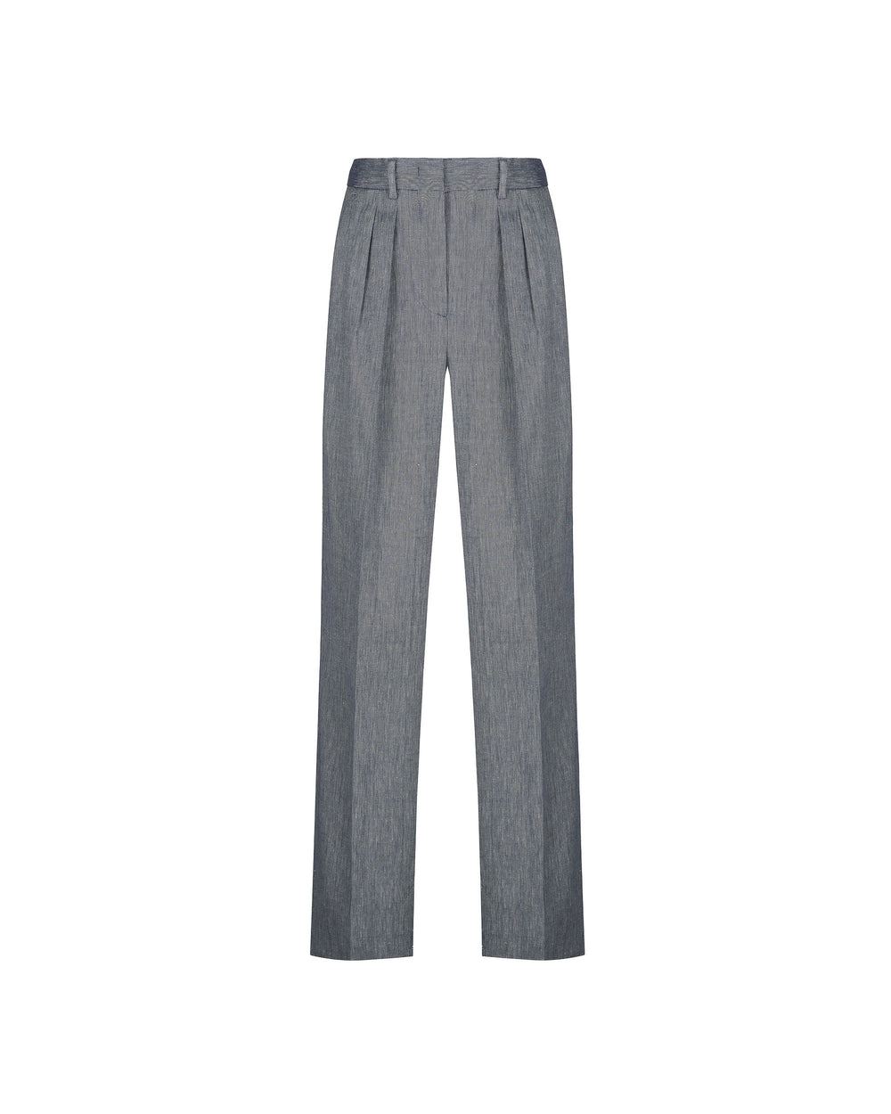 blue double pleated linen cotton twill trousers