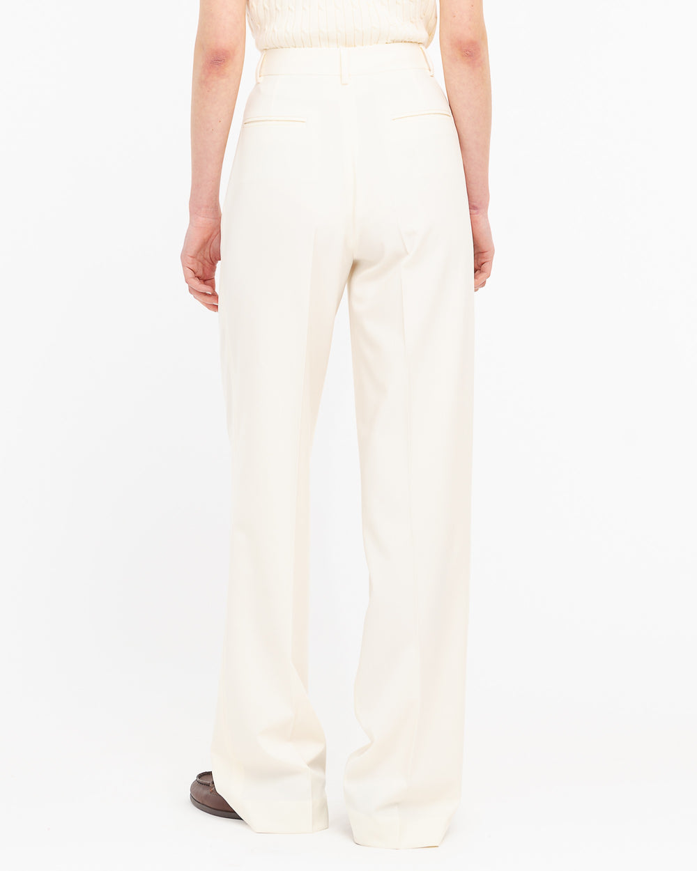white stretch double pleat trousers