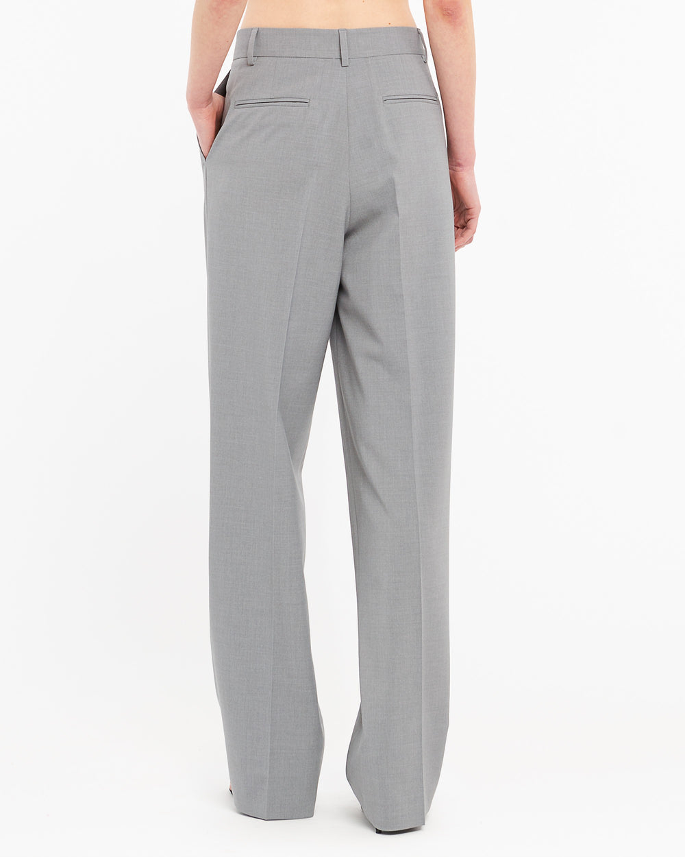 gray stretch double pleat trousers