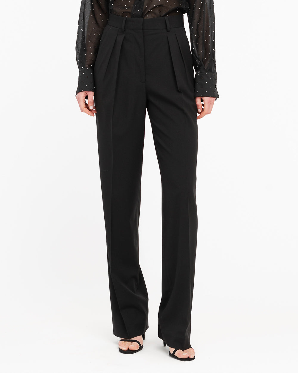 black stretch double pleat trousers