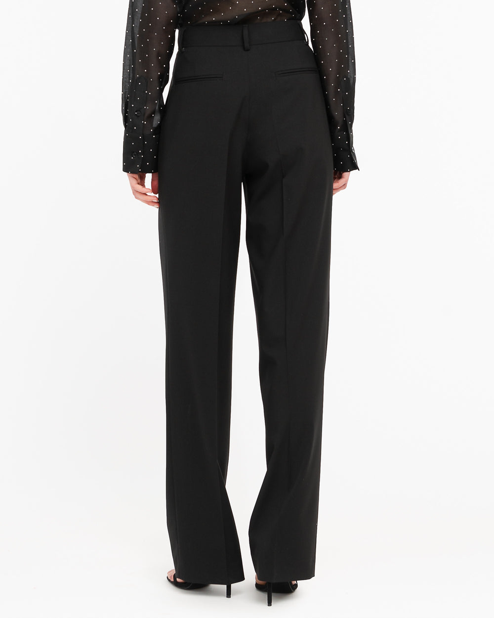 black stretch double pleat trousers