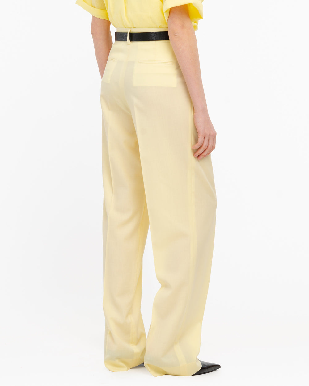 yellow double pleated trousers in cool stretch wool