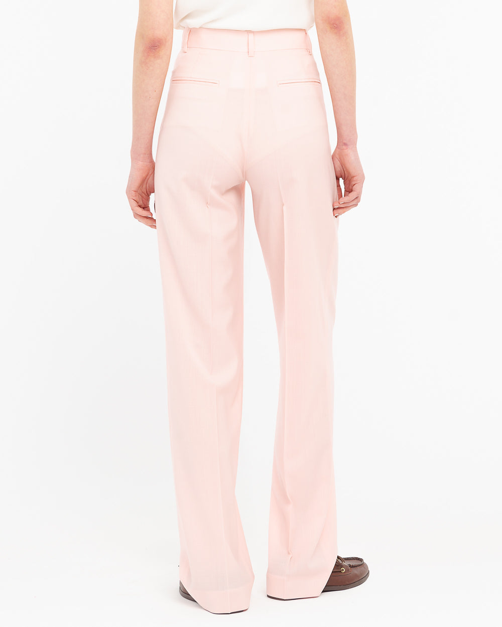 pink double pleated trousers in cool stretch wool