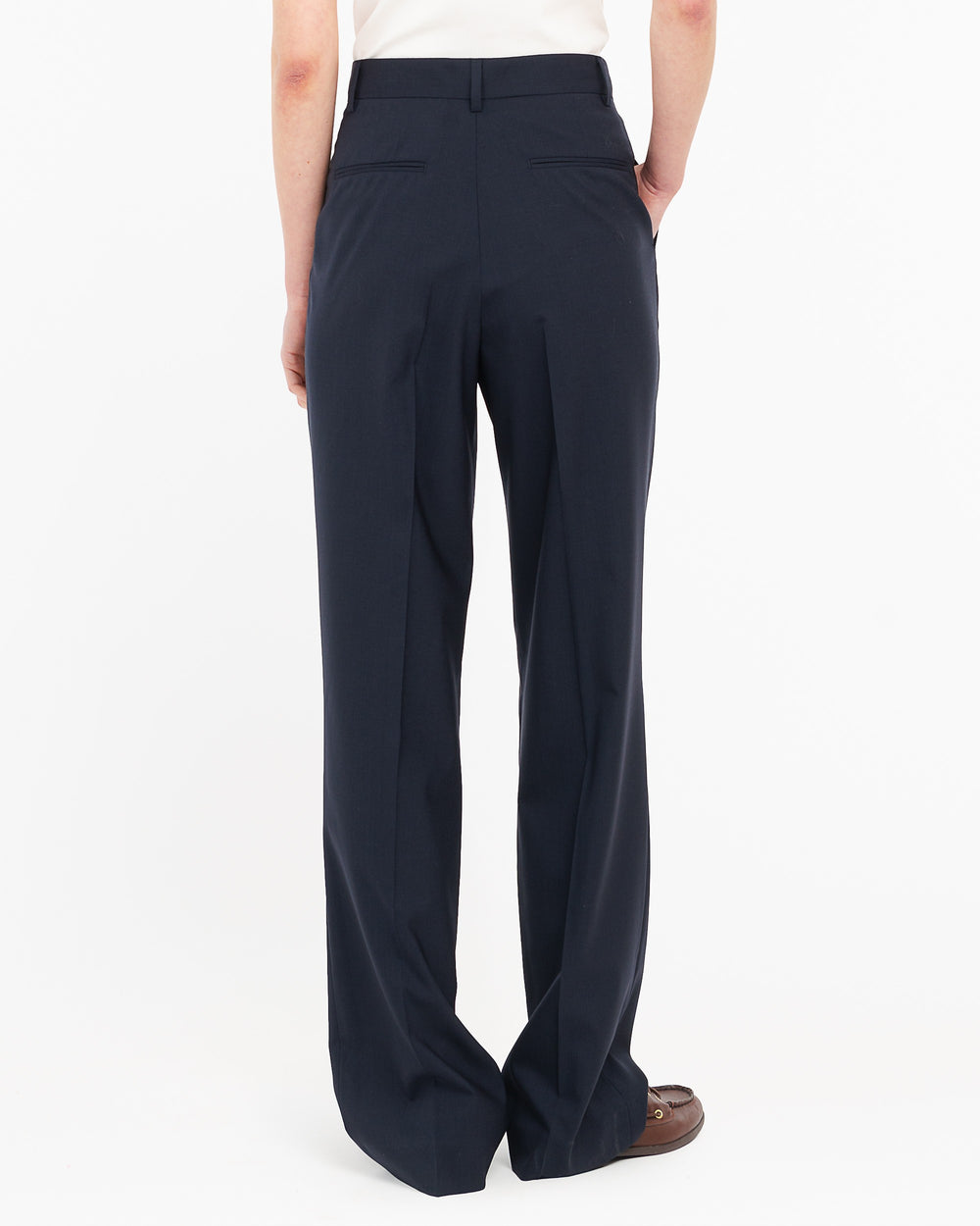 blue double pleated trousers in cool stretch wool