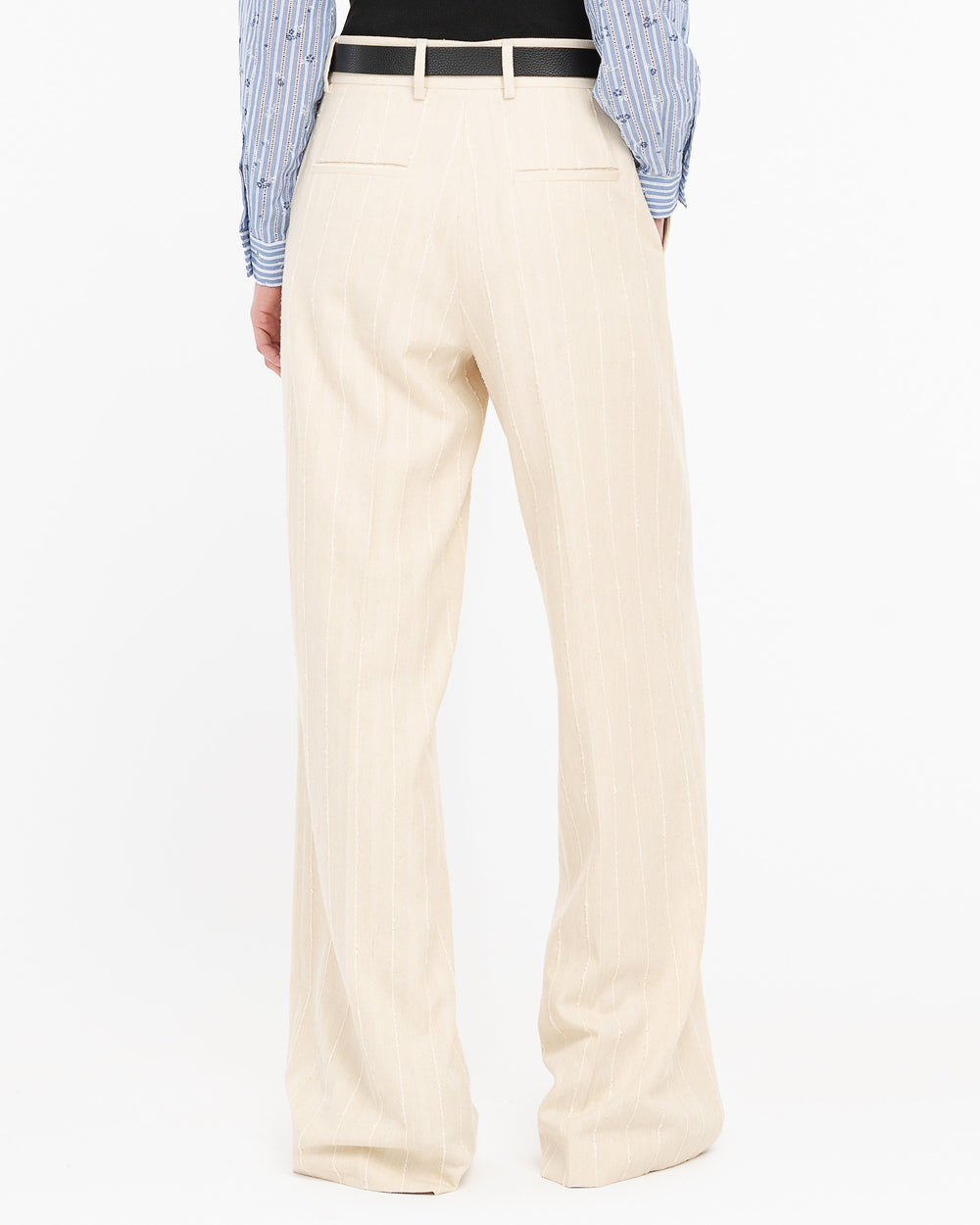 beige straight cotton blend striped trousers
