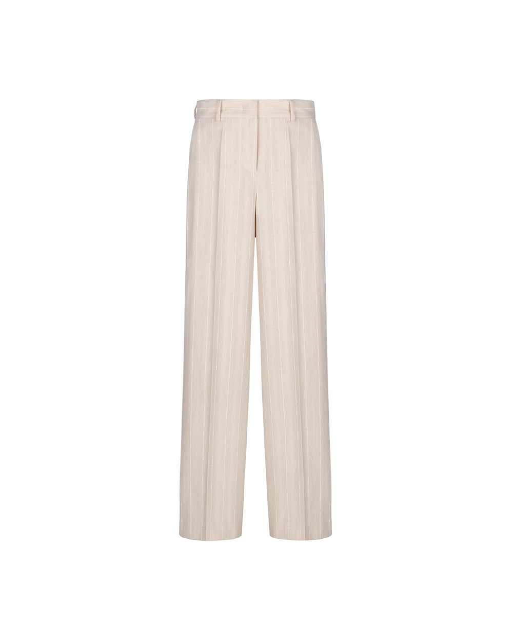beige straight cotton blend striped trousers