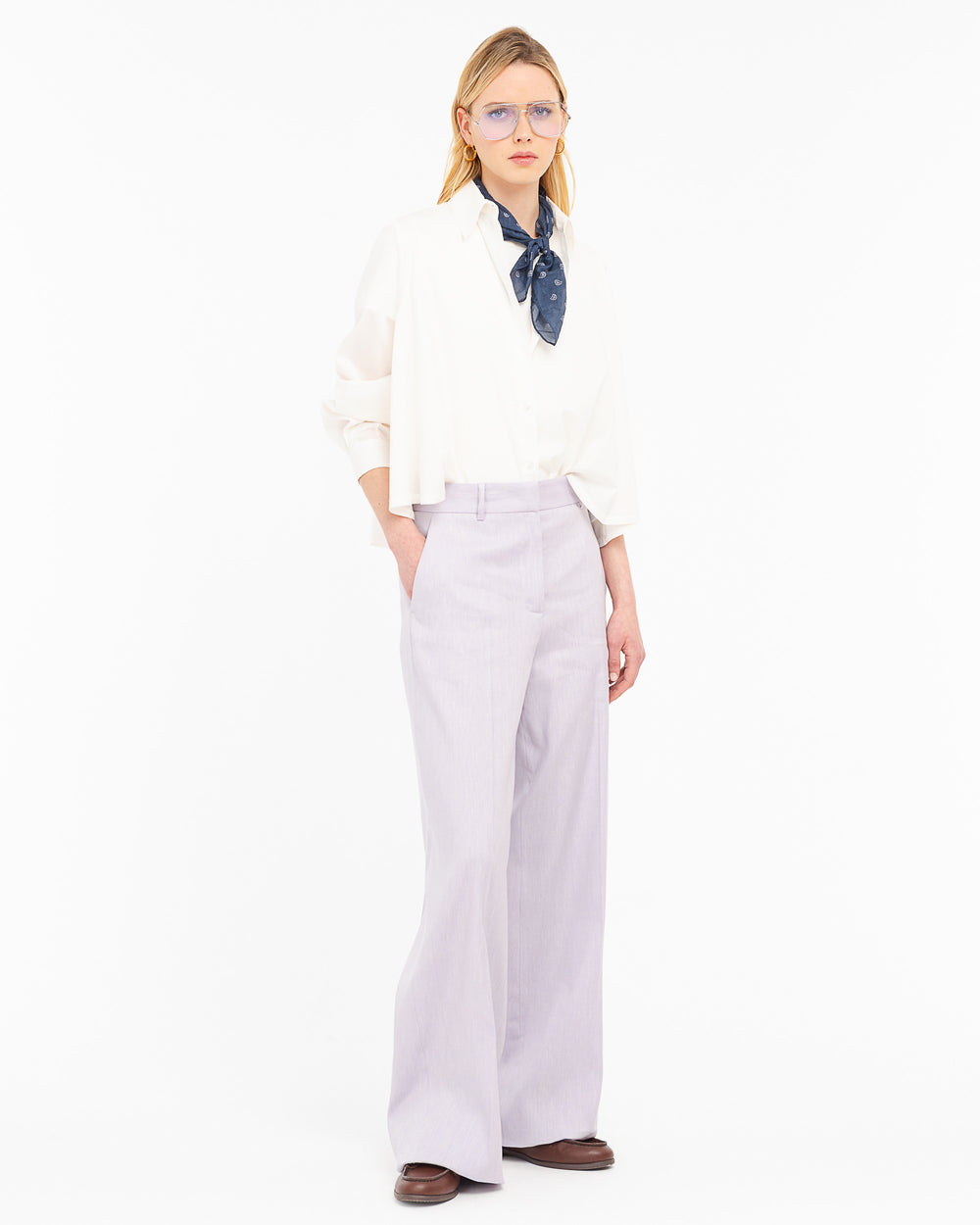 violet straight linen cotton twill trousers