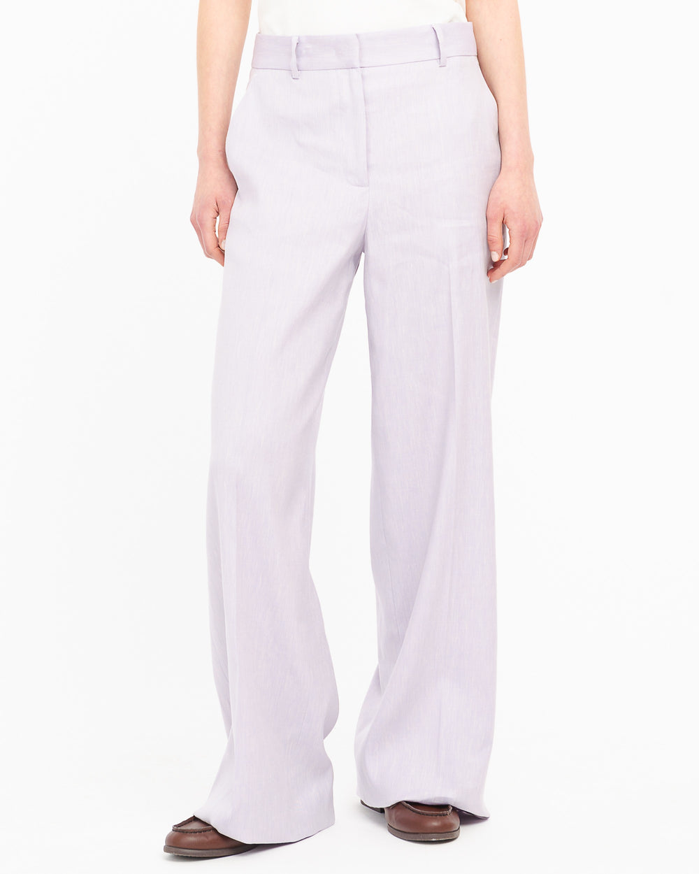 violet straight linen cotton twill trousers
