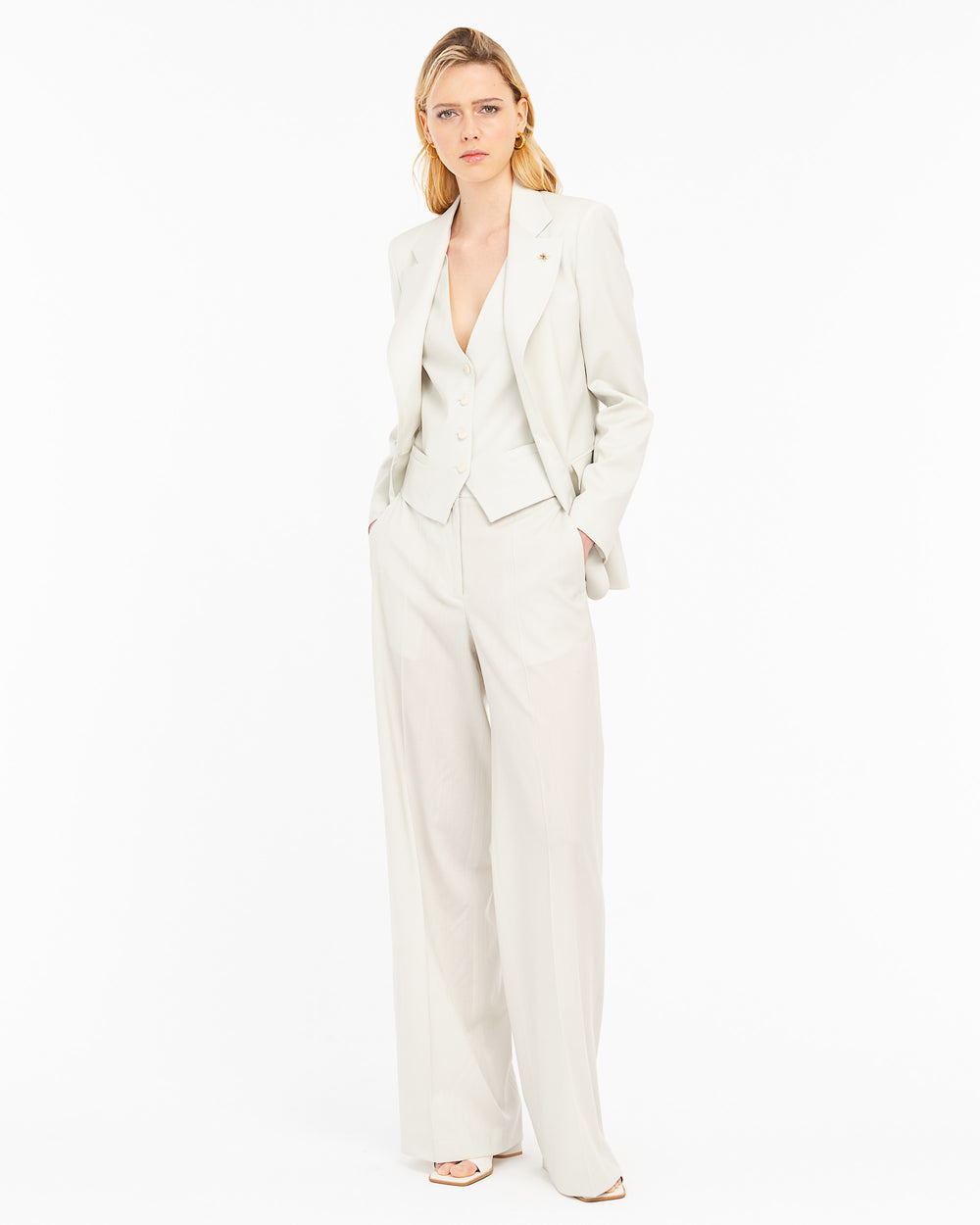 beige straight cool stretch wool trousers
