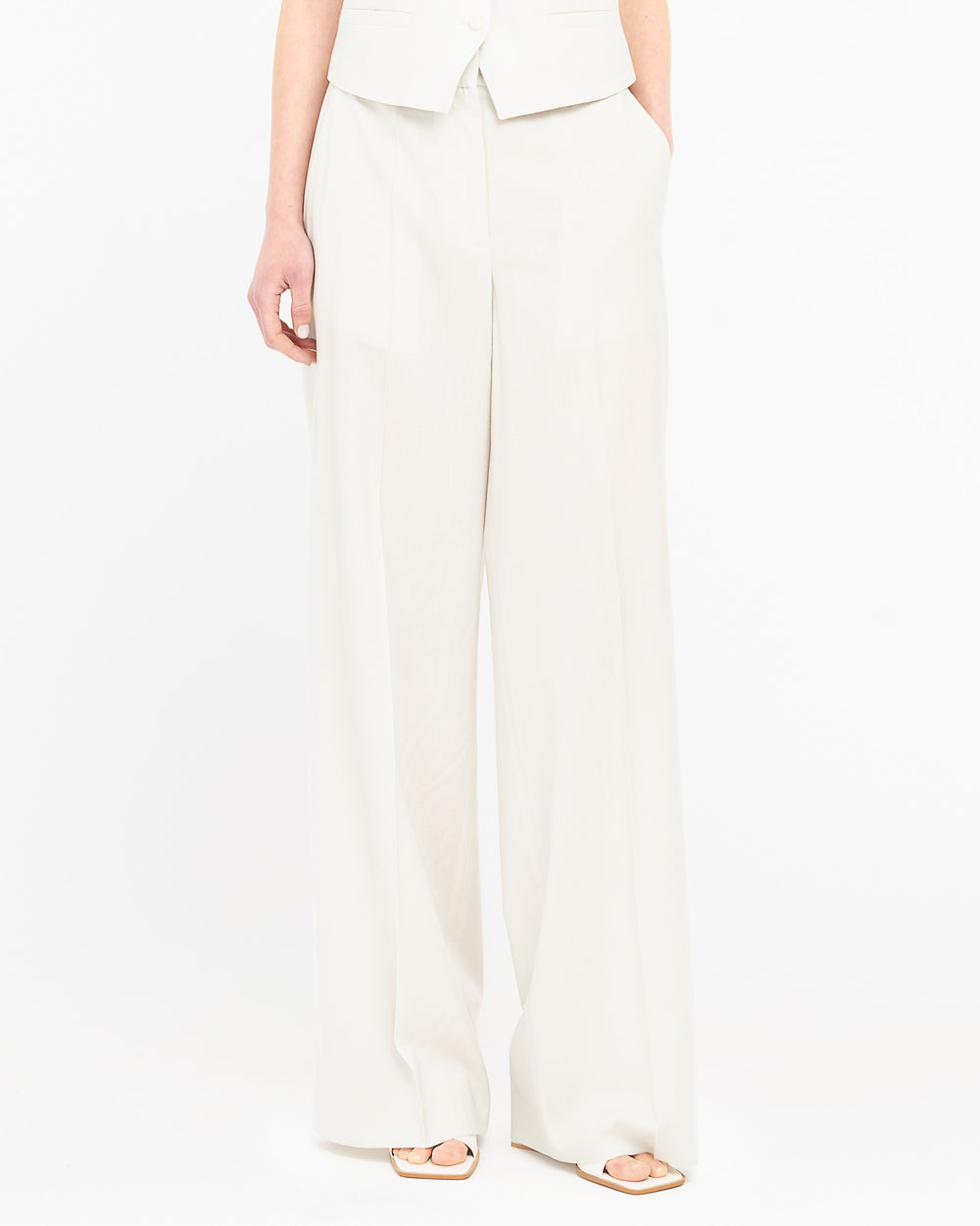 beige straight cool stretch wool trousers