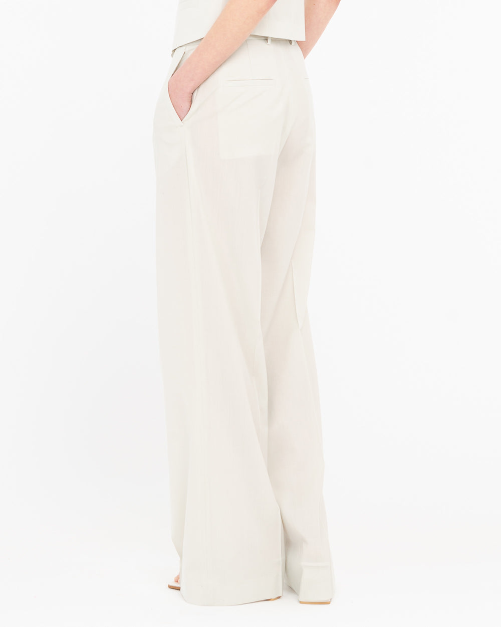 beige straight cool stretch wool trousers
