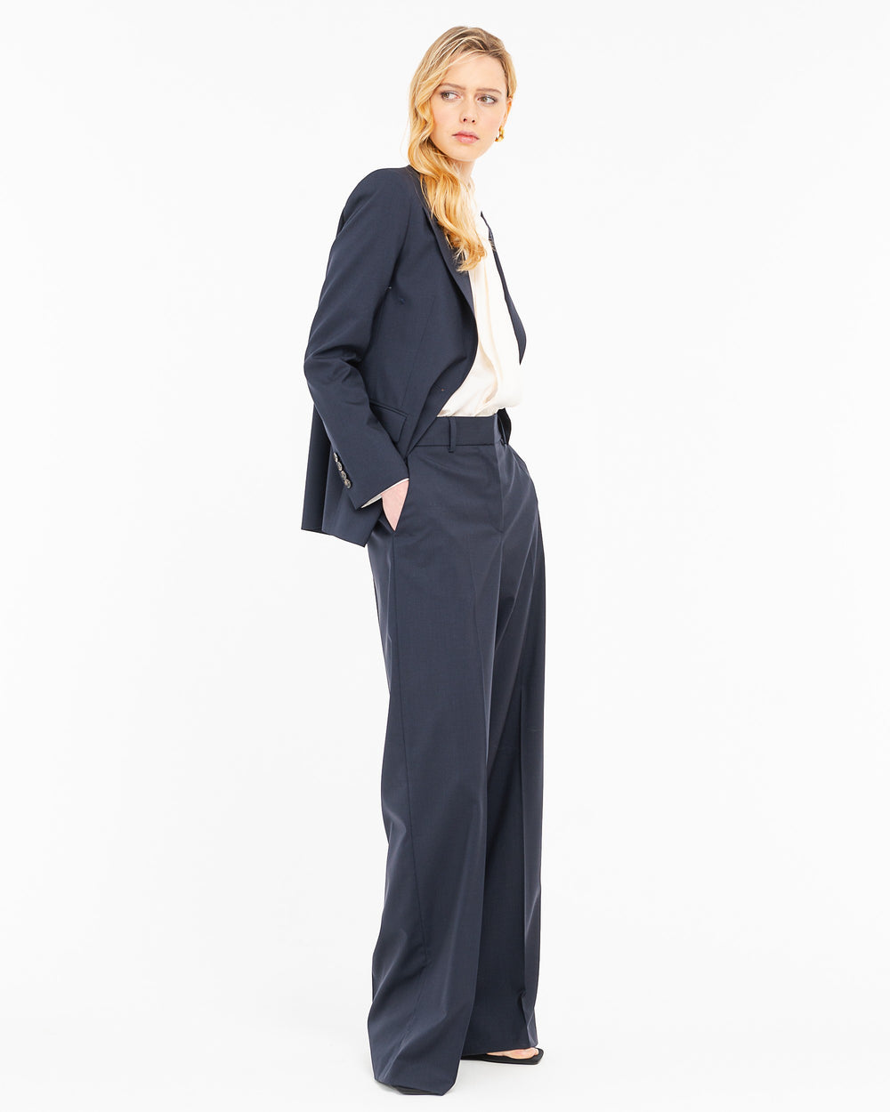 blue straight cool stretch wool trousers