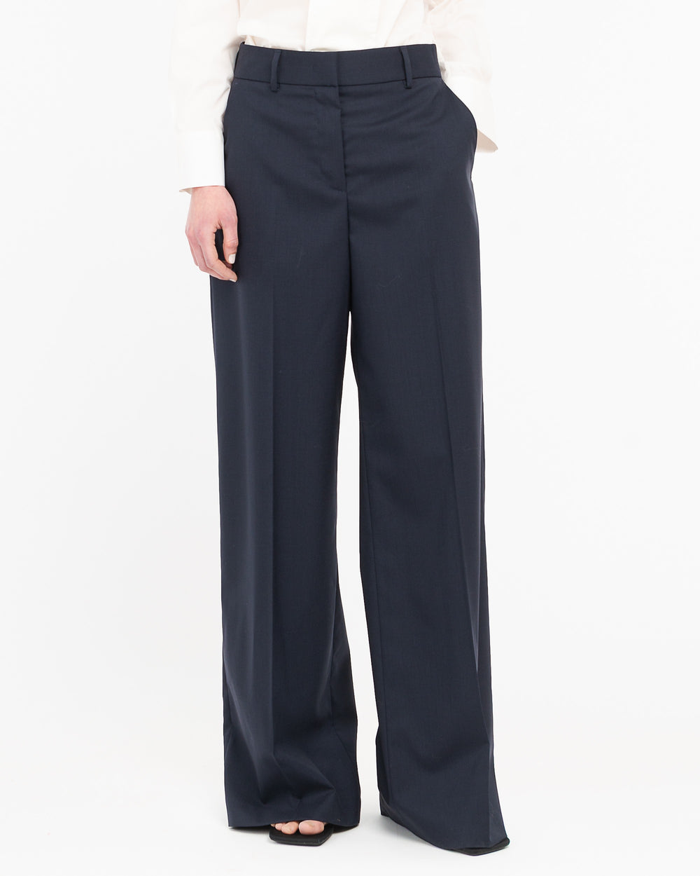 blue straight cool stretch wool trousers