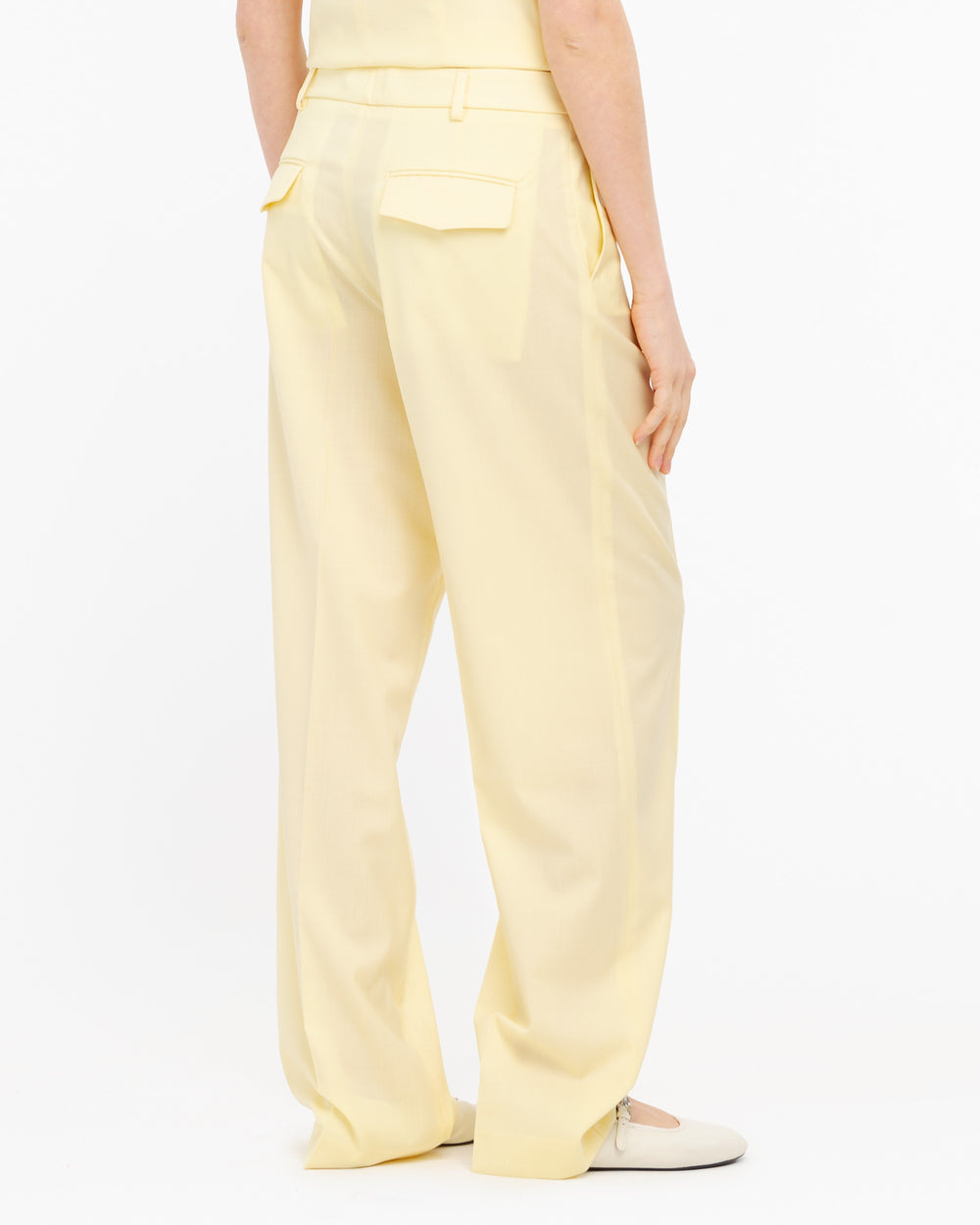 yellow wide cool stretch wool trousers