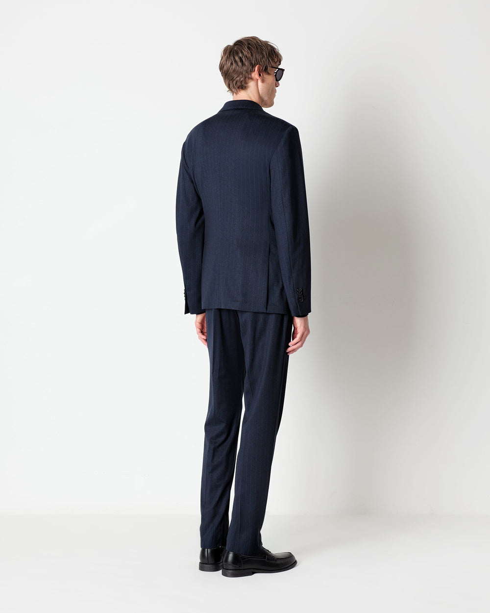 blue jersey stripes stretch viscose blend suit