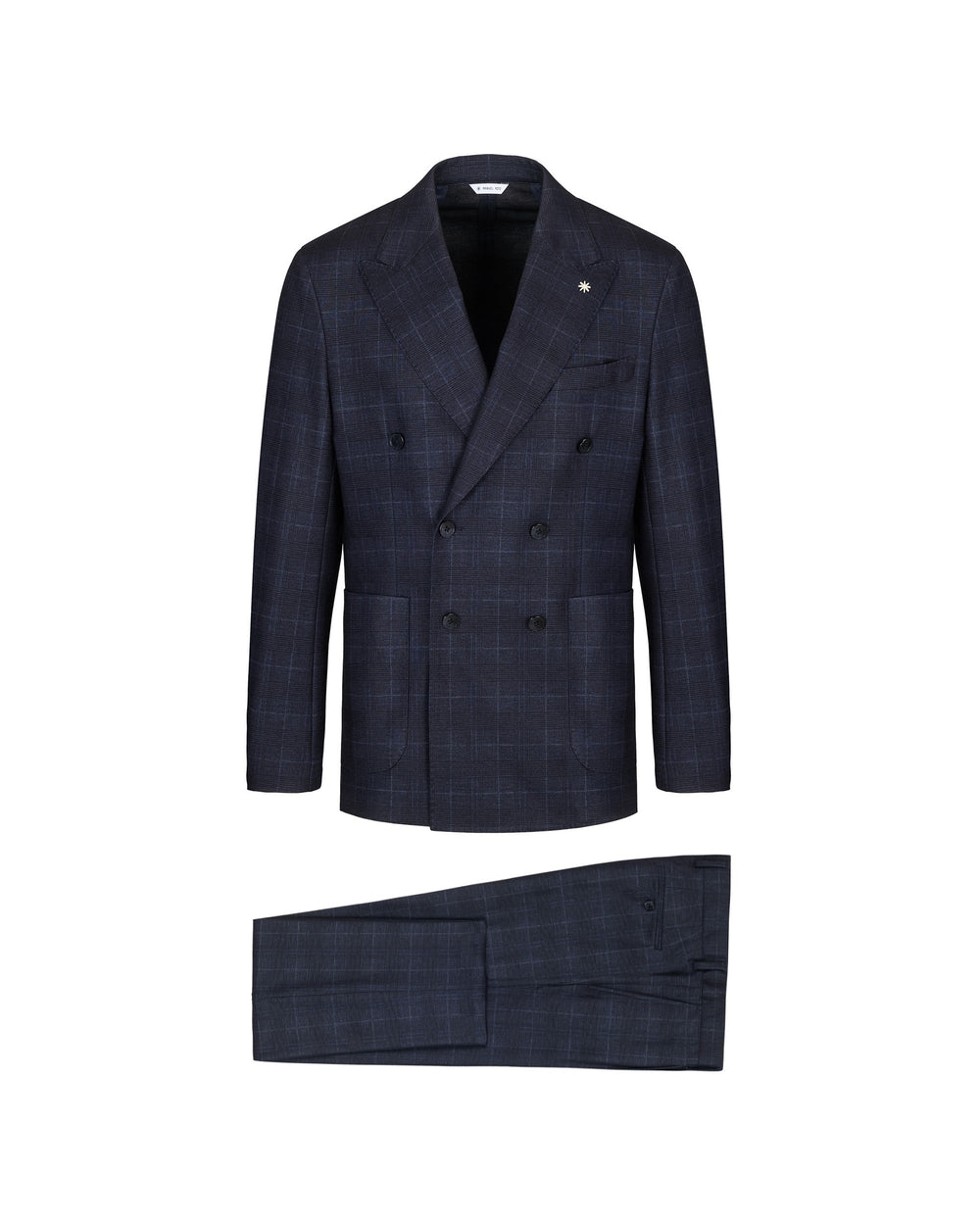 blue double breasted suit in stretch viscose blend jersey