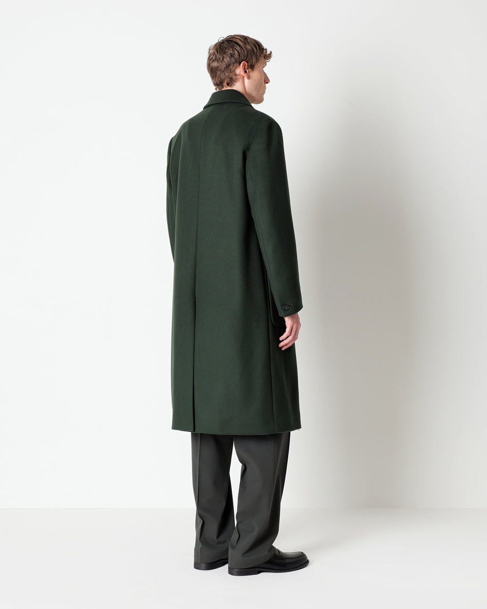 green relaxed fit double breasted coat in a wool blend fabric